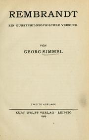 Cover of: Rembrandt by Georg Simmel