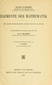 Cover of: Elemente der Mathematik by Jules Tannery