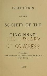 Institution of the Society of the Cincinnati by Society of the Cincinnati. New Jersey