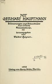 Cover of: Mit Gerhart Hauptmann by Walter Heynen