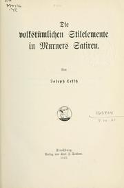 Cover of: volkstümlichen Stilelemente in Murners Satiren.