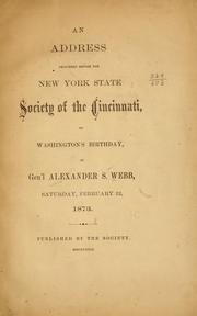 Cover of: address delivered before the New York state society of the Cincinnati, on Washington's birthday