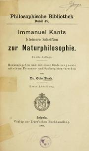 Cover of: Immanuel Kants kleinere Schriften zur Naturphilosophie