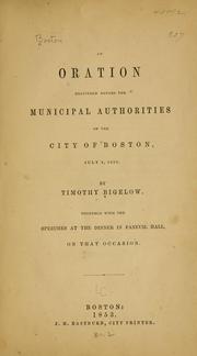 Cover of: oration delivered before the municipal authorities of the city of Boston, July 4, 1853.