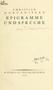 Cover of: Epigramme und Sprüche by Christian Morgenstern