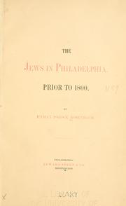 The Jews in Philadelphia, prior to 1800 by Hyman Polock Rosenbach