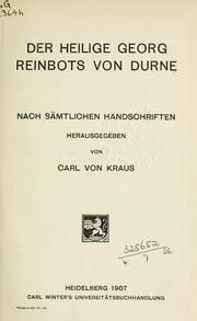 Cover of: Der heilige Georg by Reinbot von Durne