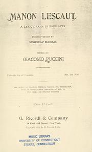 Cover of: Manon Lescaut: a lyric drama in four acts.