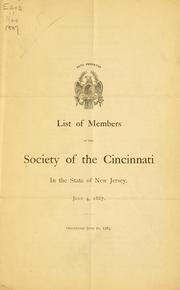 Cover of: List of members of the Society of the Cincinnati in the state of New Jersey.