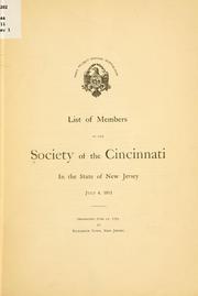 Cover of: List of members of the Society of the Cincinnati in the state of New Jersey, July 4, 1911 ...