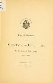 Cover of: List of members of the Society of the Cincinnati in the state of New Jersey, July 4, 1910 ...