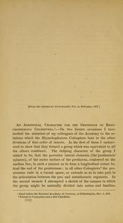 Cover of: [An  additional character for the definition of Rhynchophorus Coleoptera] by John Lawrence LeConte, John Lawrence LeConte