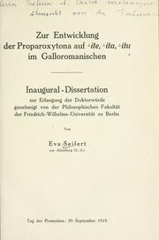 Cover of: Zur Entwicklung der Proparoxytona auf -ite, -ita, -itu im Galloromanischen ...