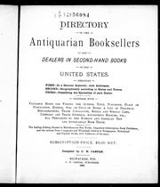 Cover of: Directory of the antiquarian booksellers and dealers in second-hand books of the United States | 