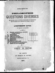 Cover of: Philosophie: questions diverses en rapport avec le nouveau programme de philosophie des collèges de la province de Québec affiliés à l'Université Laval