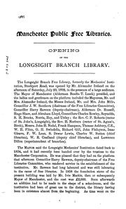 Cover of: Address on the Moral Influence of Free Libraries, Delivered at the Opening of the Longsight ...