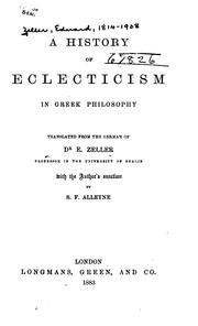 Cover of: A History of Eclecticism in Greek Philosophy by Eduard Zeller