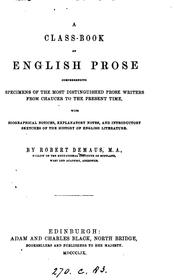 Cover of: A class-book of English prose, with biogr. notices, explanatory notes and intr. sketches by R ...