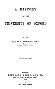 A History of the University of Oxford by George C. Brodrick