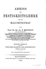 Cover of: Abriss der Festigkeitslehre für den Maschinenbau by Franz Reuleaux
