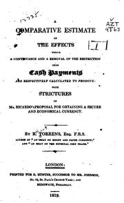 Cover of: A Comparative Estimate of the Effects which a Continuance and a Removal of ...