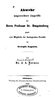 Cover of: Abwehr ungerechter Angriffe des Herrn. Professor dr. Hengstenberg gegen zwei Mitglieder der ...