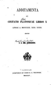 Cover of: Additamenta ad Civitatis platonicae libros x