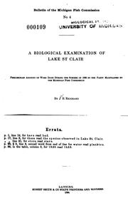 Cover of: A Biological Examination of Lake St. Clair,..