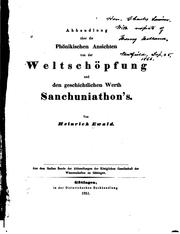 Cover of: Abhandlung über die phönikischen Ansichten vo der Weltschöpfung und den geschichtlichen Werth ...