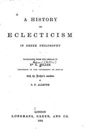 Cover of: A History of Eclecticism in Greek Philosophy by Eduard Zeller