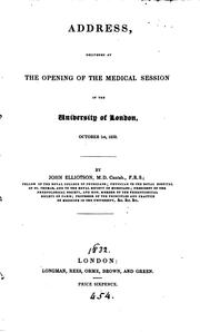 Cover of: Address delivered at the opening of the medical session in the University of ...