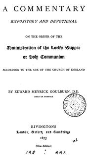 Cover of: A commentary ... on the order of the administration of the Lord's supper