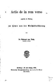 Cover of: Actio de in rem Verso: Zugleich ein Beitrag zur Lehre von der Geschäftsführung