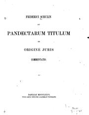 Cover of: Ad Pendectarum titulum de origine juris commentatio
