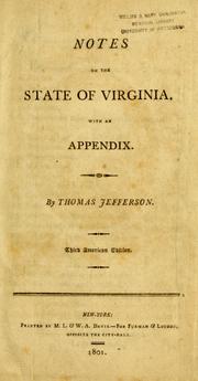 Cover of: Notes on the state of Virginia by Thomas Jefferson