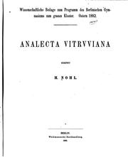 Cover of: Analecta vitruviana