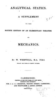 Cover of: Analytical Statics: A Supplement to the Fourth Edition of an Elementary Treatise on Mechanics