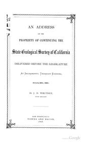 Cover of: An Address on the Propriety of Continuing the State Geological Survey of California by Josiah Dwight Whitney