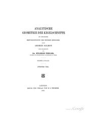 Cover of: Analytische Geometrie der Kegelschnitte: Mit besonderer Berücksichtigung der neueren Methoden