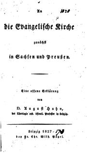 Cover of: An die evangelische Kirche zunächst in Sachsen und Preussen. Eine offene Erklärung