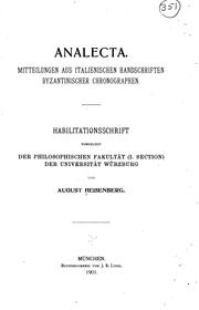 Cover of: Analecta: Mitteilungen aus italienischen Handschriften byzantinischer ...