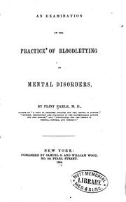 Cover of: An Examination of the practice of bloodletting in mental disorders