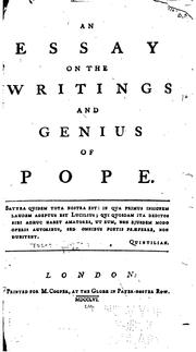 Cover of: An Essay on the Writings and Genius of Pope by Joseph Warton