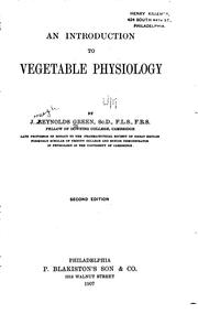 Cover of: An Introduction to Vegetable Physiology