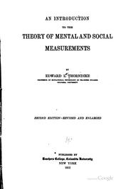 Cover of: An Introduction to the Theory of Mental and Social Measurements