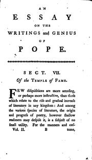 Cover of: An Essay on the Genius and Writings of Pope