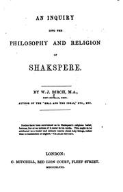 Cover of: An Inquiry Into the Philosophy and Religion of Shakspere by William John Birch