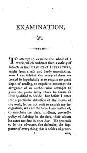 Cover of: An Examination of the Merits and Tendency of The Pursuits of Literature: A Poem by T.J. Mathias