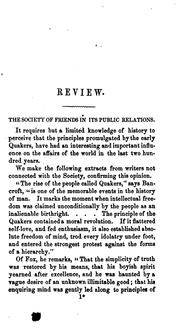 Cover of: A Review of the Public Relations of the Society of Friends: Its Doctrines and Discipline, Its ...