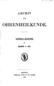 Cover of: Archiv für Ohrenheilkunde